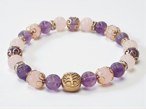 Bracelet anti stress améthyste et quartz rose